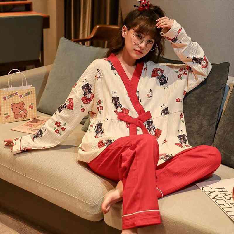 autumn pajamas long sleeved women sleepwear cotton night gown home clothes lounge wear loose suit service, Black;red
autumn pajamas long sleeved women sleepwear cotton night gown home clothes lounge wear loose suit service, Black;red