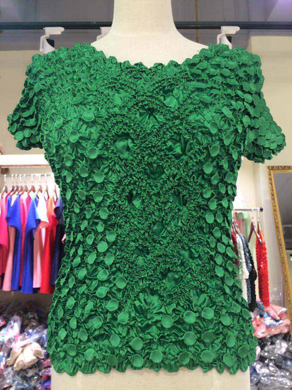 New Women Elastic Popcorn Tops short Sleeve Shirt Coin shirts 210406