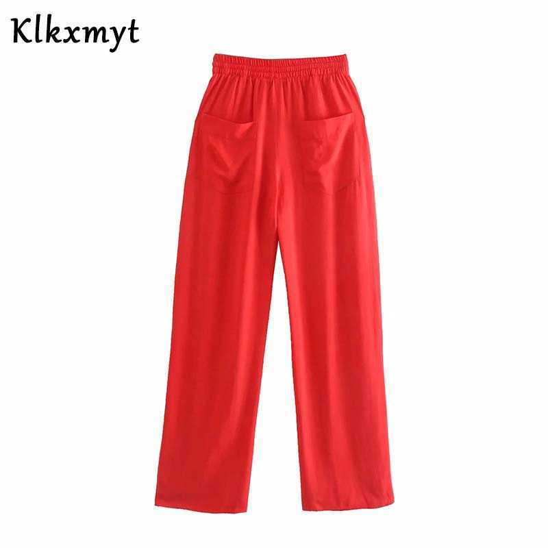Klkxmyt Za Sets Women Casual Shirt Pants Suit 2 Pieces Blouse Tops And Elastic High Waisted Female Outfit 210527