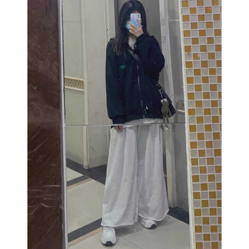 Spring And Summer Fashion Casual Loose Elastic Waist Trousers Comfortable Home Lace-up Cotton Ladies Wide-leg Pants 210615Z