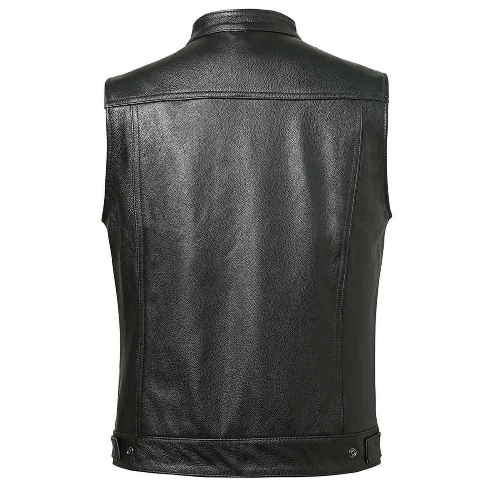 Classical Motorcycle Biker Leather Vest Men Genuine Leather Sleeveless Jackets 100% REAL Cowhide/Sheepskin Asian Size S-6XL M232 211111