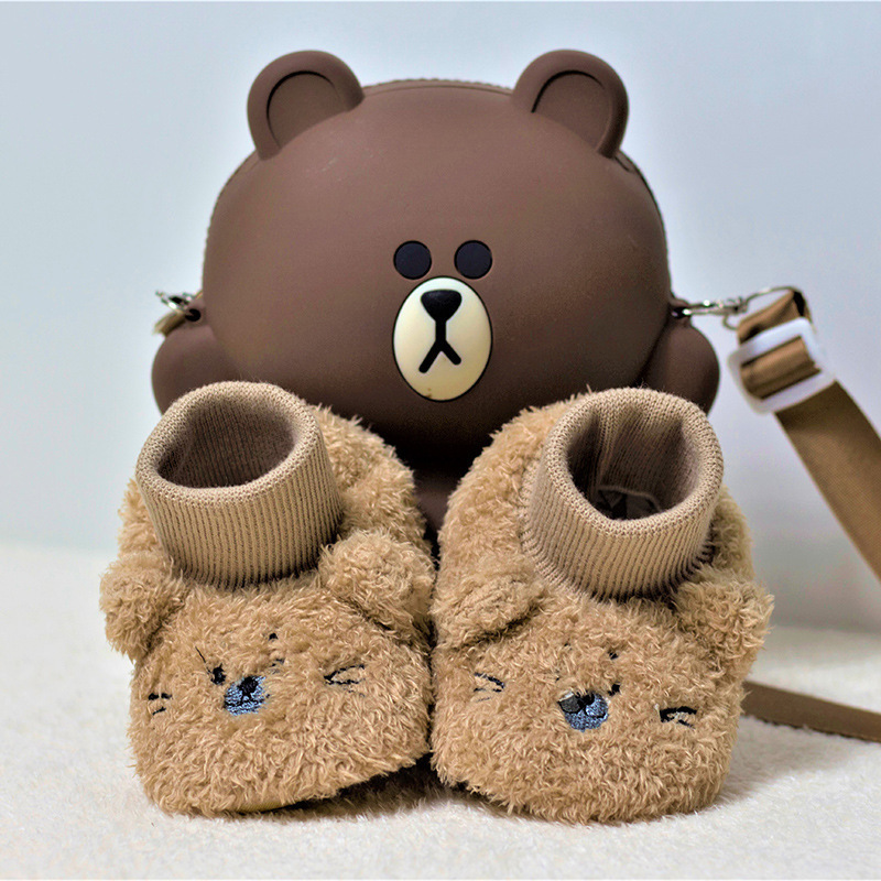 Baby Winter Plush Thick Warm Covers Newborn Indoor Cartoon Floor Socks Antiskid Hand Knitting Shoes