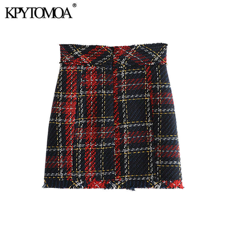 Vintage Faux Pearl Fringe Tweed Plaid Mini Skirt Women Fashion A Line Back Zipper Tassel Ladies Skirts Casual Faldas Mujer 210621