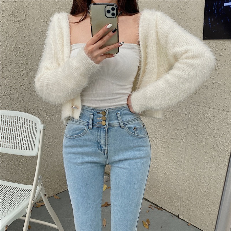 Kog630 Light Blue New Spring And Summer Of Light Color High Waist Jeans In Female Elastic Tight Pants Trousers Of Cultivate On