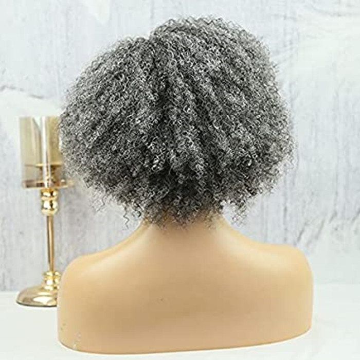 Salt and pepper human hair wigs for african american short coily kinky curly t part lace front wig 13x4x1 silver grey