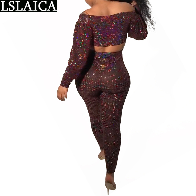 Women Clothes Fashion Skinny Sexy Clubwear Outfits One Shoulder Short Long Sleeved Top Casual Trousers Two Piece Female 210515