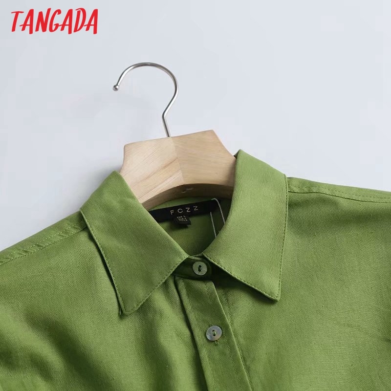 Women Solid Cotton Linen Shirts Long Sleeve Turn Down Collar Elegant Office Ladies Work Wear Blouses 4C72 210416