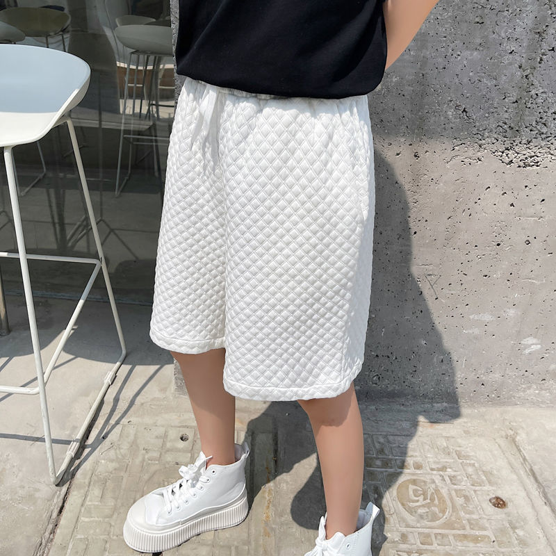 IEFB Diamond Embossed Solid Color Elastic Waist Loose Shorts Summer Men's Shorts Casual Shorts Korean Streetwear 9Y7020 210524