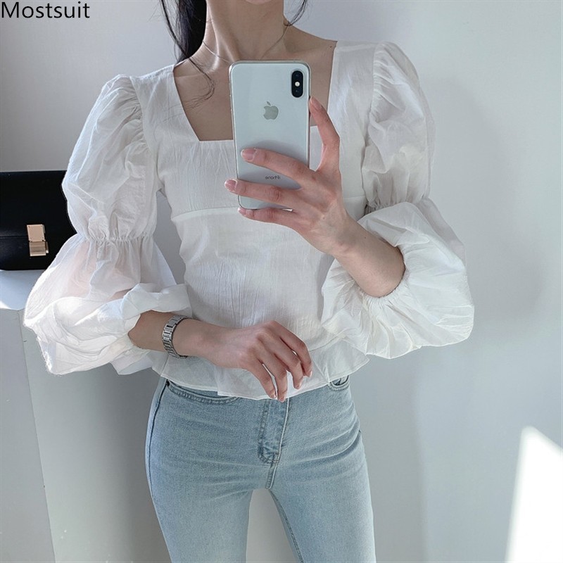 Spring Autumn Women Blouse And Shirt Fashion Elegant Long Lantern Sleeve Square Collar Lace Up Tops Black White Blusa Mujer 210518
Spring Autumn Women Blouse And Shirt Fashion Elegant Long Lantern Sleeve Square Collar Lace Up Tops Black White Blusa Mujer 210518