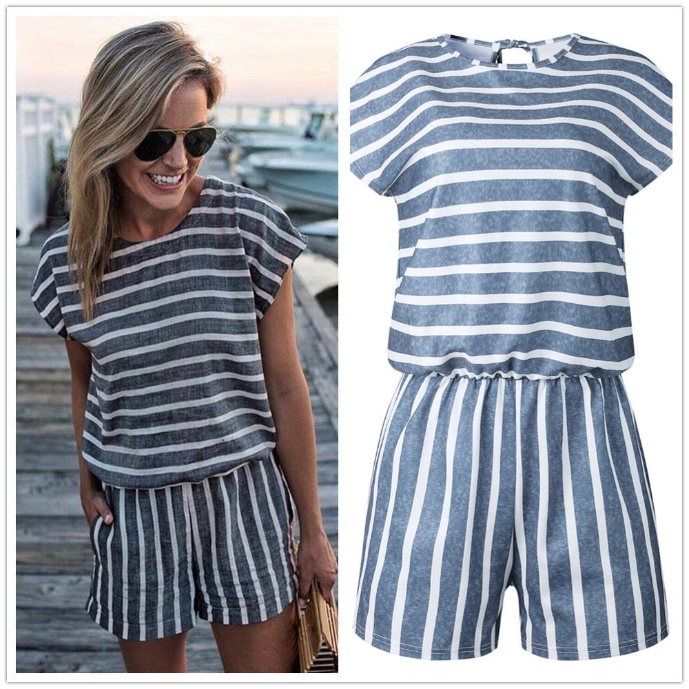 Casual Striped O Neck Short Sleeve Playsuit Summer Elastic Waist Slim Back Lace Up Women Jumpsuits Female Streetwear Overalls, 0987-gray
Casual Striped O Neck Short Sleeve Playsuit Summer Elastic Waist Slim Back Lace Up Women Jumpsuits Female Streetwear Overalls, 0987-gray