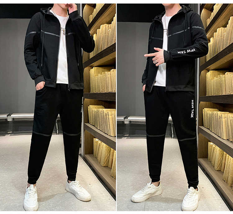 Mens Set Solid Color Coat 2 Piece Mens Jacket+Trousers Japanese Style Hip Hop Casual Sweatshirts Streetwear Hoodies Harajuku Men 210603