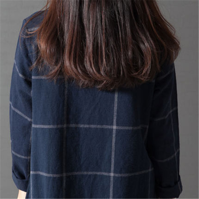 arrival Long Sleeve plaid Loose Cotton Linen Women Dress Spring and Autumn Dreeses Korean style 210514