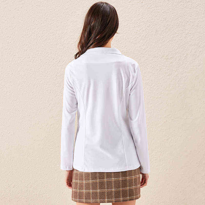 Women Blazer White Coat Long Sleeve s Single Button Office Lady Jacket Female Tops Suit Femme Jackets 211122