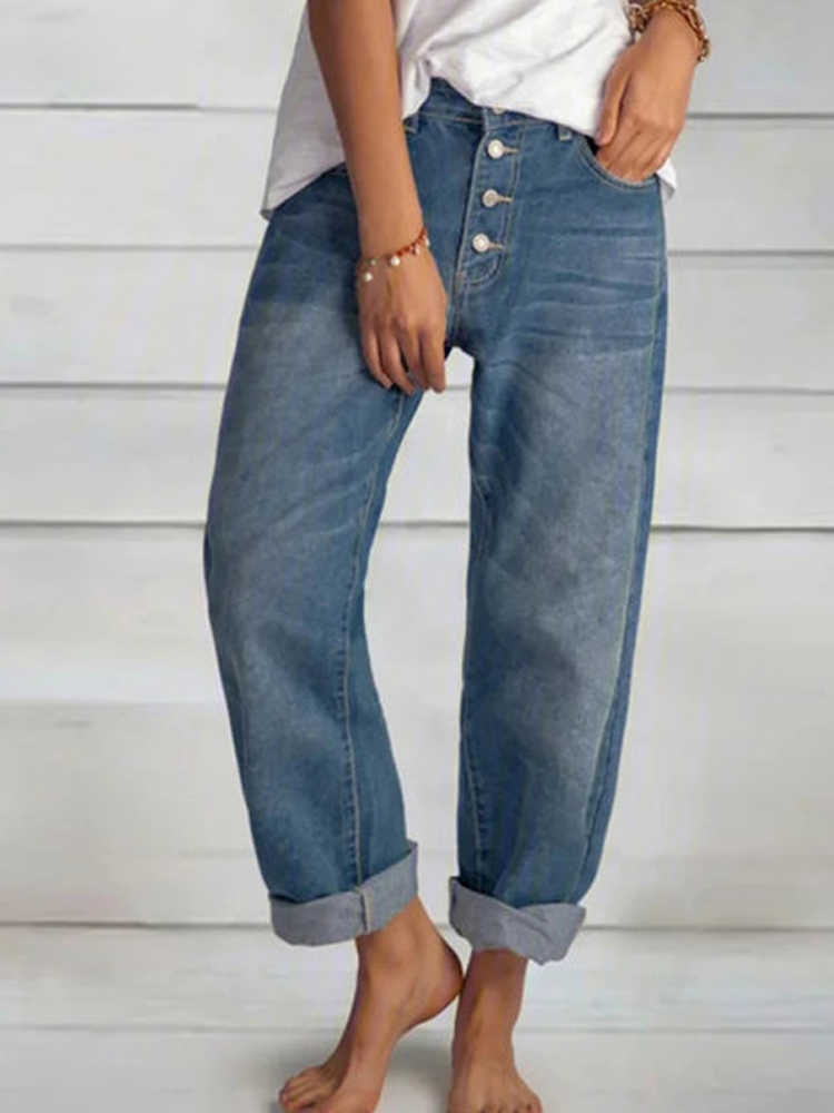 Women's Jeans High Waist Mom Wide Leg Pants Fashion Retro Blue Straight Pants Large Size Workwear Boyfriend Jeans Ladies 210616