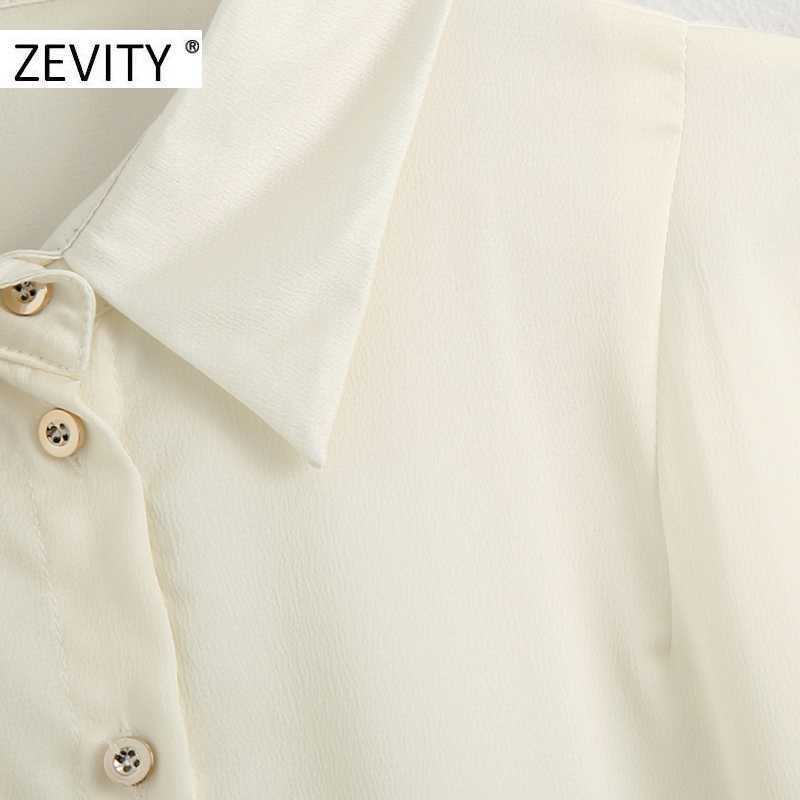 Zevity women fashion solid color single breasted long smock blouse office ladies pleat long sleeve shirt chic blusas tops LS7199 210603