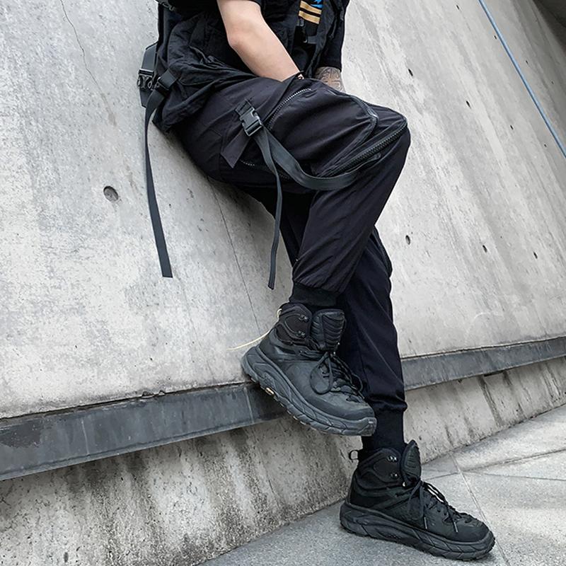 Zipper Big Pockets Ribbons Hip Hop Men's Harem Ripped Sweatpants Joggers Trousers Male Fashion Punk Full Length Pencil Pants
