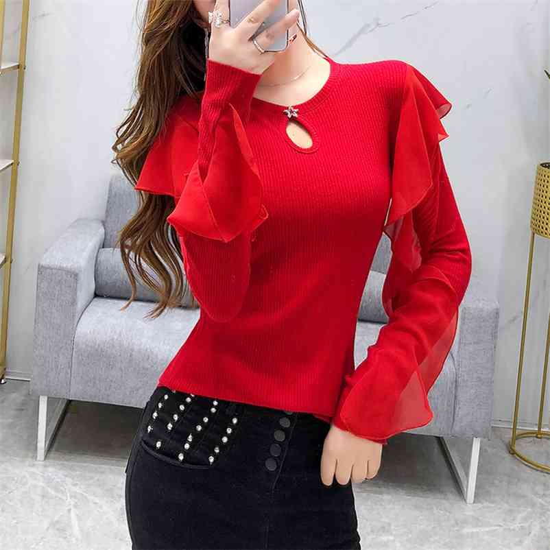 Christmas Gift Luxury Design Women's O Neck Ruffles Long Sleeves T-Shirt Autumn Female Pullover Casual Tops Tees A3788 210519, Red
Christmas Gift Luxury Design Women's O Neck Ruffles Long Sleeves T-Shirt Autumn Female Pullover Casual Tops Tees A3788 210519, Red