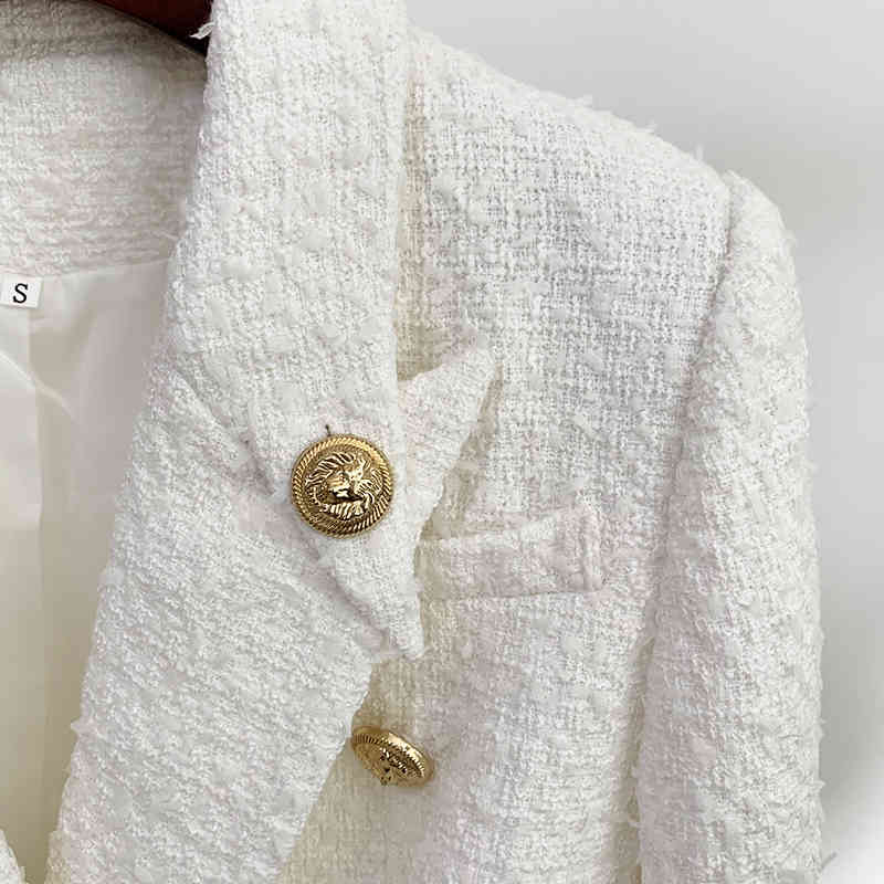 HIGH STREET Newest Fall Winter Jacket Women's Double Breasted Lion Buttons Slim Fitting Tweed Blazer 210330