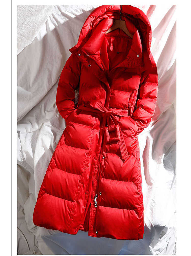 Women's Long Lace-up Hooded Down Jacket Zipper Puffer Black red dark blue plus size 4XL10XL Coat 210918