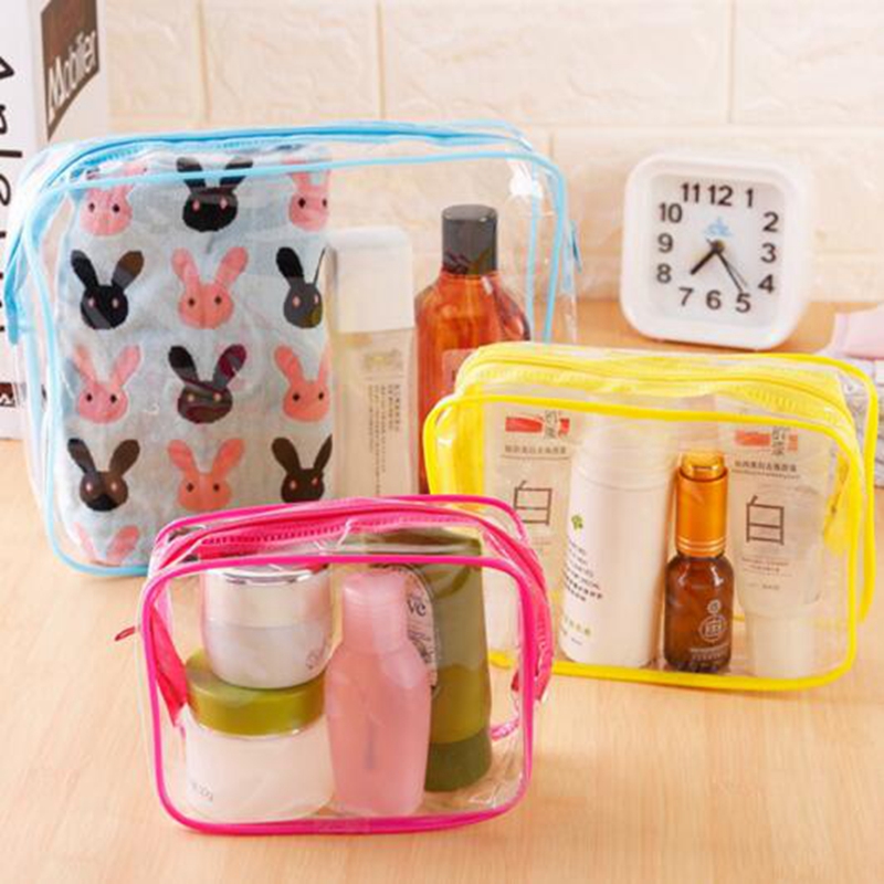 Portable zipper Transparent Cosmetic Bag Bath Wash Clear Makeup Bags Women Organizer Travel PVC Red Blue Yellow