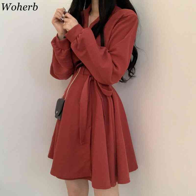 Lantern Sleeve Black Dress Women High Waist Hip A-line Vestidos Mujer Slim Fit Lace-up Bow Temperament Dresses 4l064 210519