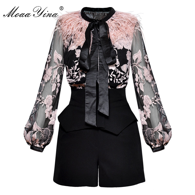 Spring Women Suit Bow collar Feather lantern Sleeve Mesh See through Embroidery Vintage Blouse+Shorts Two-piece suit 210524, Black
Spring Women Suit Bow collar Feather lantern Sleeve Mesh See through Embroidery Vintage Blouse+Shorts Two-piece suit 210524, Black