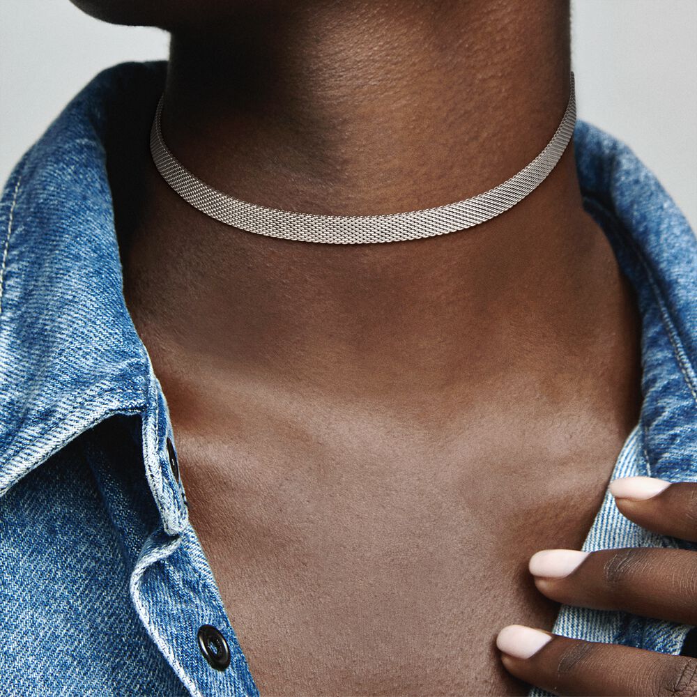 100 925 sterling silver Reflexions Mesh Choker Necklace Fashion Women Wedding Engagement Jewelry Accessories