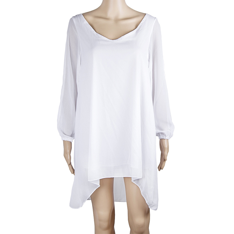 Women's Fashion V Collar Chiffon Loose Irregular A Line Dress Sexy Dress 3XL 210419