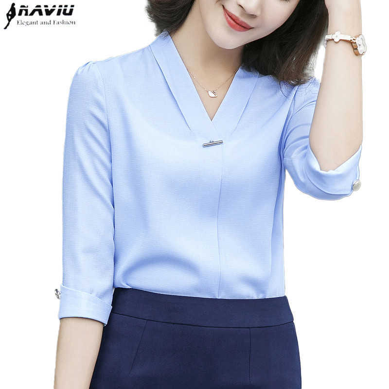 Fashion Women Chiffon Shirt Summer V Neck Half Sleeve Slim Blouse Office Ladies Formal Plus Size Tops 210604, Light blue
Fashion Women Chiffon Shirt Summer V Neck Half Sleeve Slim Blouse Office Ladies Formal Plus Size Tops 210604, Light blue