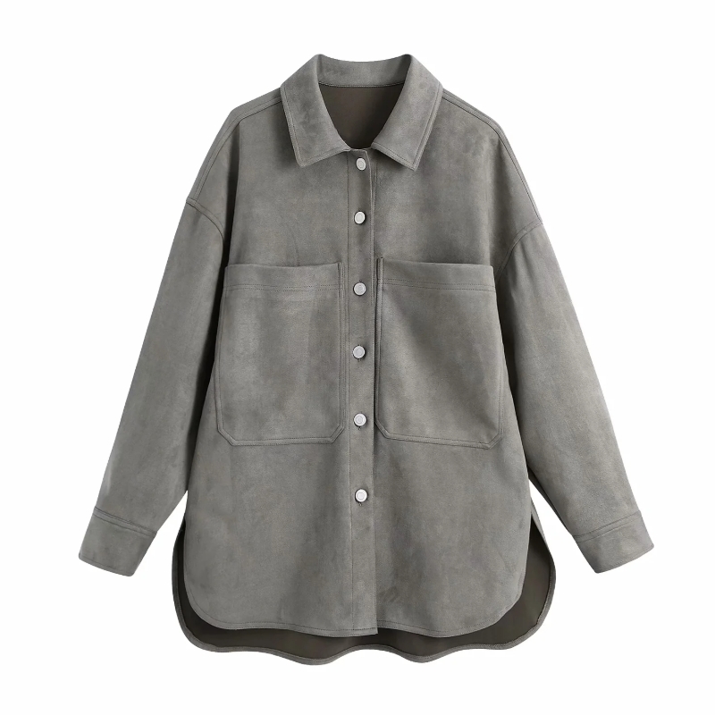 Women Patch Pocket Decoration Loose Blouse Female Turndown Collar Long Sleeve Shirt Casual Lady Tops Blusas S8315 210430