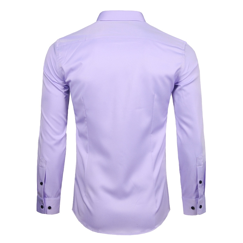 Men's Bamboo Fiber Dress Shirts Casual Slim Fit Long Sleeve Chemise Homme Formal Office Wear Elastic Social Shirts Purple 4XL 210410