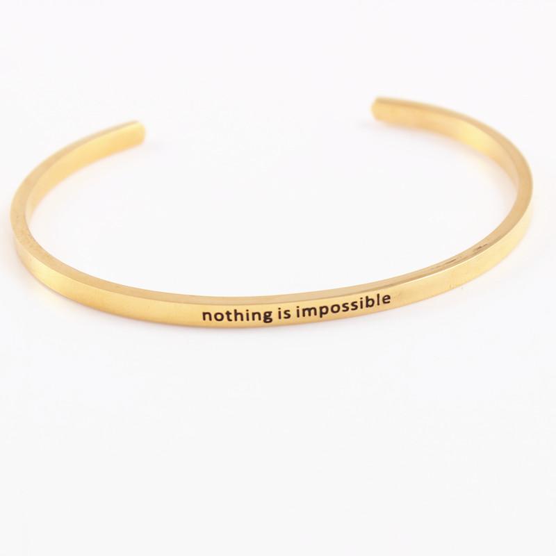 Bangle Stainless Steel Inspirational Engraved ''NOTHING IS IMPOSSIBLE'' Charm Bracelet Jewelry For Girl Friend Gift