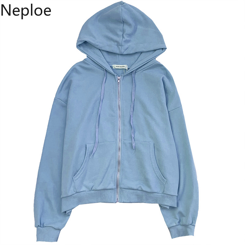 Neploe Sweatshirt Women Streetwear Vintgae Korean Hoodies Loose Solid Color Casual Hooded Coat Spring Fashion Ouotwear Tops 210422