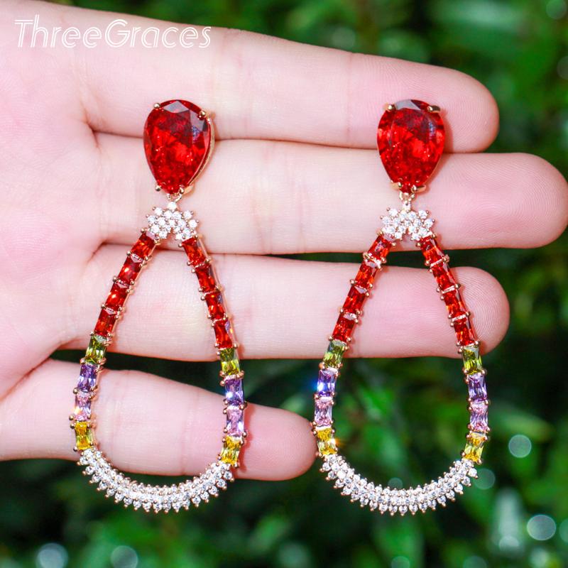 Dangle & Chandelier ThreeGraces Exaggerated Long Drop Earrings For Women Shiny Big Red Cubic Zirconia Gold Color Wedding Party Jewelry ER611, Silver
Dangle & Chandelier ThreeGraces Exaggerated Long Drop Earrings For Women Shiny Big Red Cubic Zirconia Gold Color Wedding Party Jewelry ER611, Silver