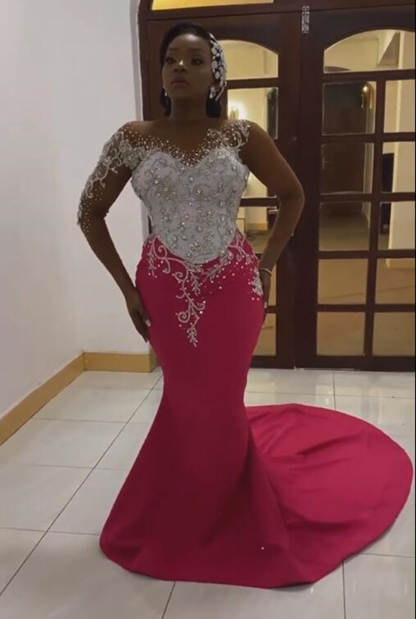 Plus Size Arabic Aso Ebi Luxurious Mermaid Sparkly Prom Dresses Lace Beaded Crystals Evening Formal Party Second Reception Bridesaid Gowns Dress ZJ