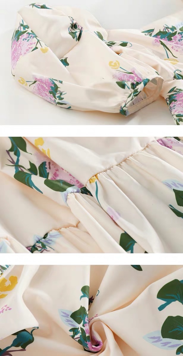 Retro Women Burgundy Dress Vintage Floral Printed Backles Square Collar Puff Sleeve Sexy Lady Midi Dresses Vestidos 210421