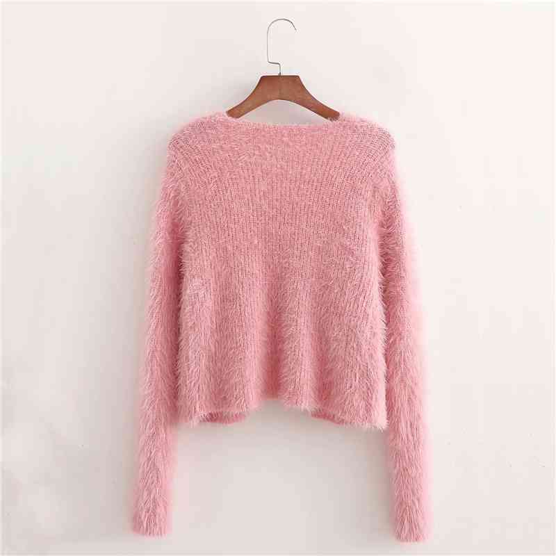 Sweet Women Causal Soft Loose Sweaters Fashion Ladies Pink Knitted Tops Elegant Female Chic Solid Two Piece Suit 210430