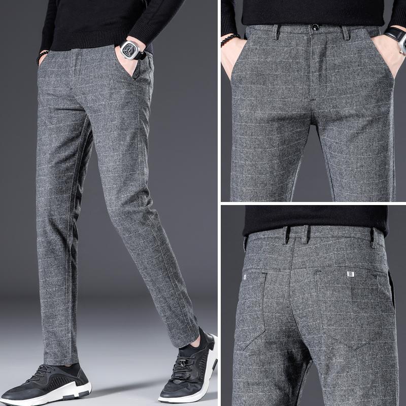 Varsanol Business Pants Men Casual Long Trousers Male Cotton Pencil Plaid Gray Work Pant Mens Clothing Big Size 28-40 Men's