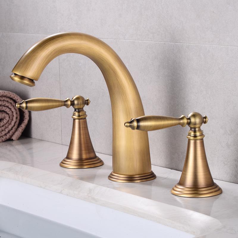 European Style Three-hole Basin And Cold Water Faucet Double-handle Split Washbasin Three-piece Black Bathroom Sink Faucets