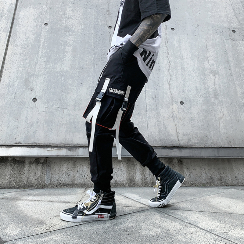 IEFB Men's Casual Pants Functional Style Elastic Waist Workwear Black Streetwear Fashion Trousers Spring Summer 9Y6640 210524