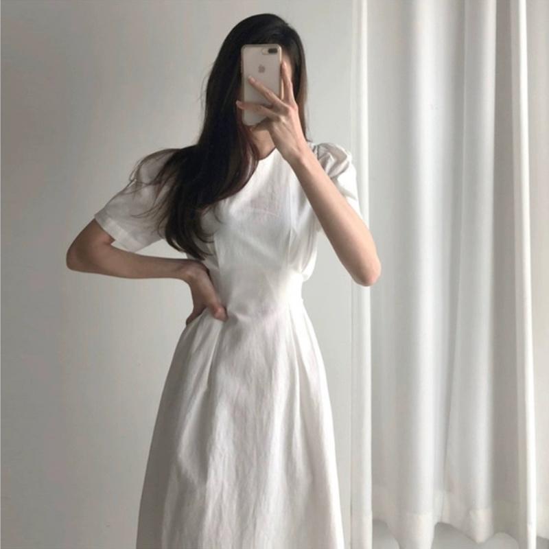 Party Dresses Temperament All-match Minimalism O Neck Puff Short Sleeve White Dress Women Mid Calf Korean Chic Summer Solid Slim Waist A Lin, White;black
Party Dresses Temperament All-match Minimalism O Neck Puff Short Sleeve White Dress Women Mid Calf Korean Chic Summer Solid Slim Waist A Lin, White;black