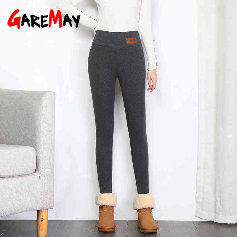 Leggings Autumn Winter Plus Velvet Women Thick Fleece Wool Black Thermal Pants Size Warm Trousers 210428