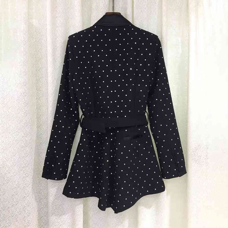 Casual Patchwork Diamond Jumpsuit For Women Notched Long Sleeve High Waist Wide Leg Pants Dot Jumpsuits Female 210521