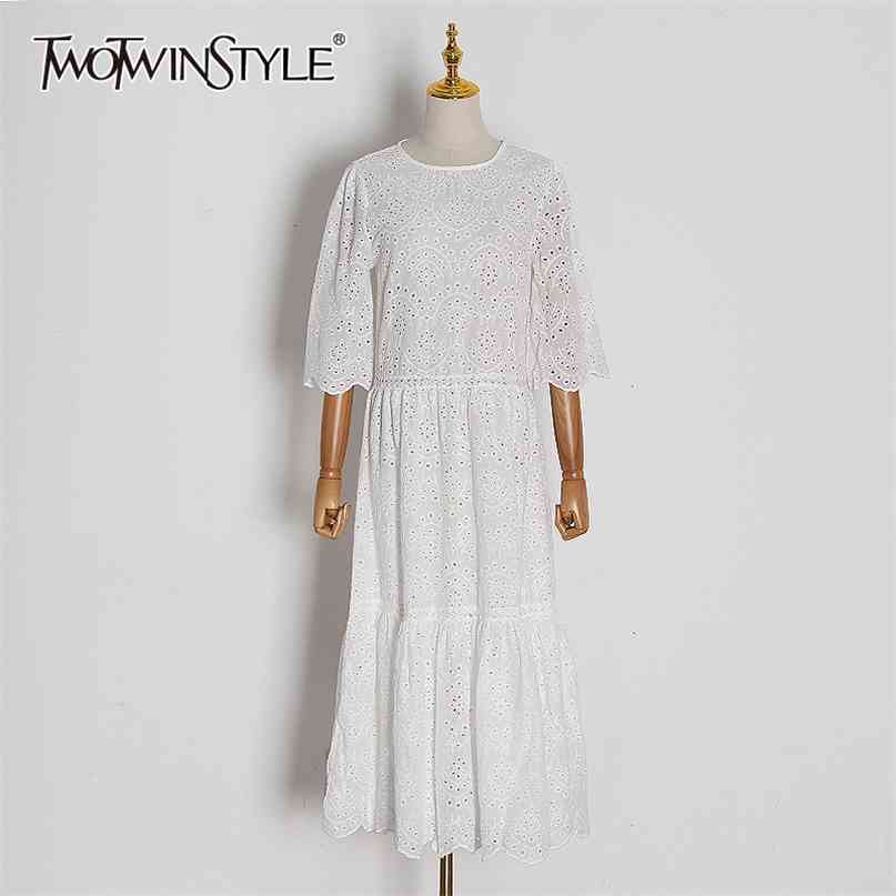 Spring Elegant White Hollow Out Women Dress O Neck Half Sleeve Casual Midi Dresses Female Fashion Stylish 210520
Spring Elegant White Hollow Out Women Dress O Neck Half Sleeve Casual Midi Dresses Female Fashion Stylish 210520
