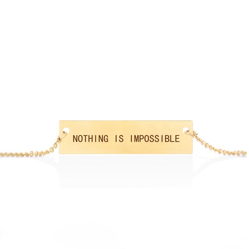 Pendant Necklaces Nothing Is Impossible Inspirational Quotes Engraved Necklace Fashion Tiny Bar Clavicle Chain Valentines Day Gift
Pendant Necklaces Nothing Is Impossible Inspirational Quotes Engraved Necklace Fashion Tiny Bar Clavicle Chain Valentines Day Gift