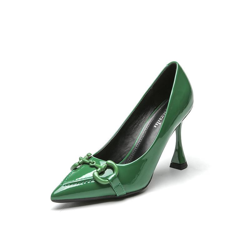Dress Shoes Fall Women's High Heels Female Stiletto Pointed French Retro Pumps Patent Leather Horsebit Single Profession Work