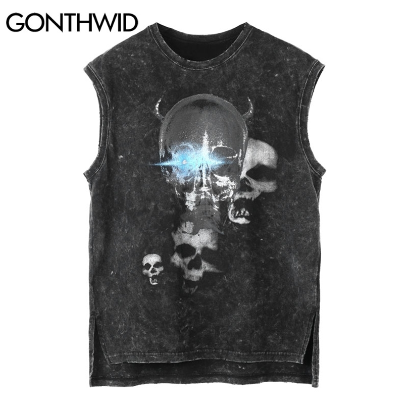 Sleeveless Vest Hip Hop Skull Print Distressed Tank Top Streetwear Summer Harajuku Punk Rock Gothic Loose Mens T-Shirts 210602, Black
Sleeveless Vest Hip Hop Skull Print Distressed Tank Top Streetwear Summer Harajuku Punk Rock Gothic Loose Mens T-Shirts 210602, Black