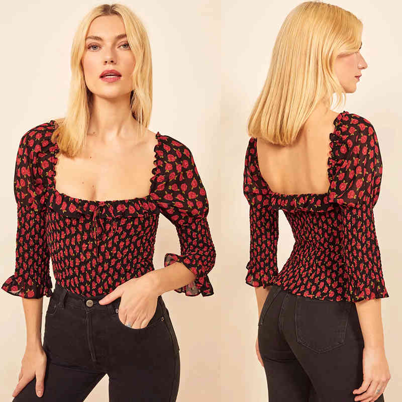 Floral Retro midi dress sleeveless backless Spaghetti Straps beach long dress Vintage bohemian black red rose floral dress women 210409