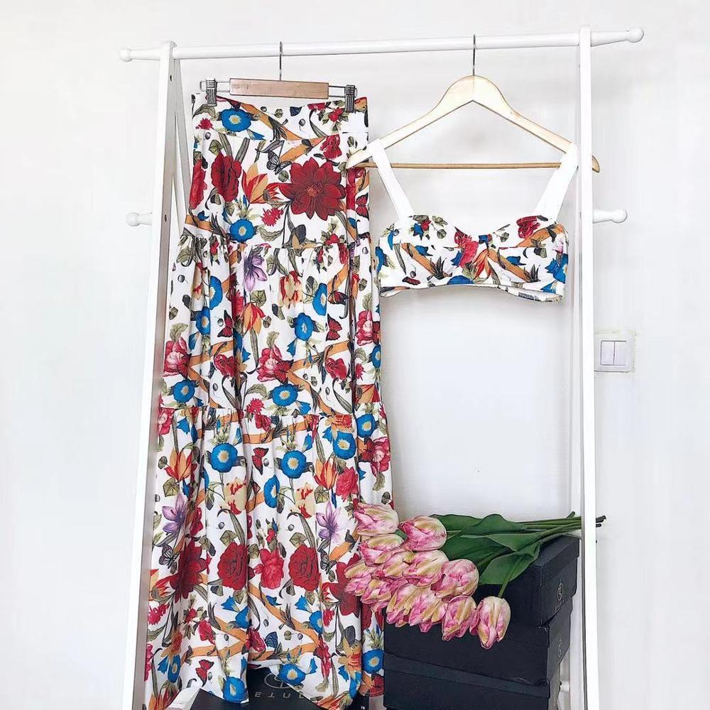 Floral Print Women Summer Dress Sleeveless 2 Piece Set Bohemian Dresses Holiday Vestidos Chic Plus Size Beach Dress Rode 210409
