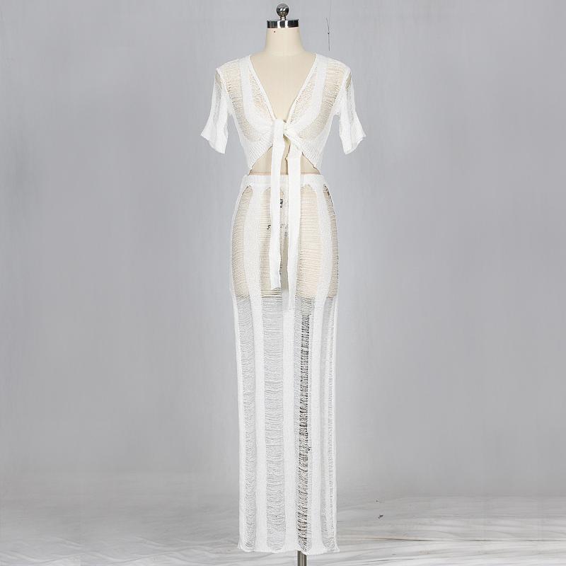 Two Piece Dress VITIANA Women Beach Cover Up Set Summer 2021 Female Hollow Out Sexy Party 2 Sets Short Tops And Long Skirts